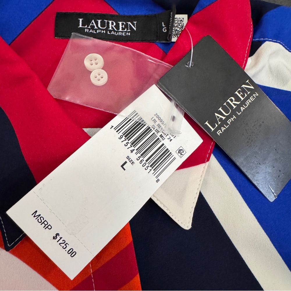 Women Lauren RALPH LAUREN Classic Sailboat abstract geometric resort motif shirt - Picture 5 of 7